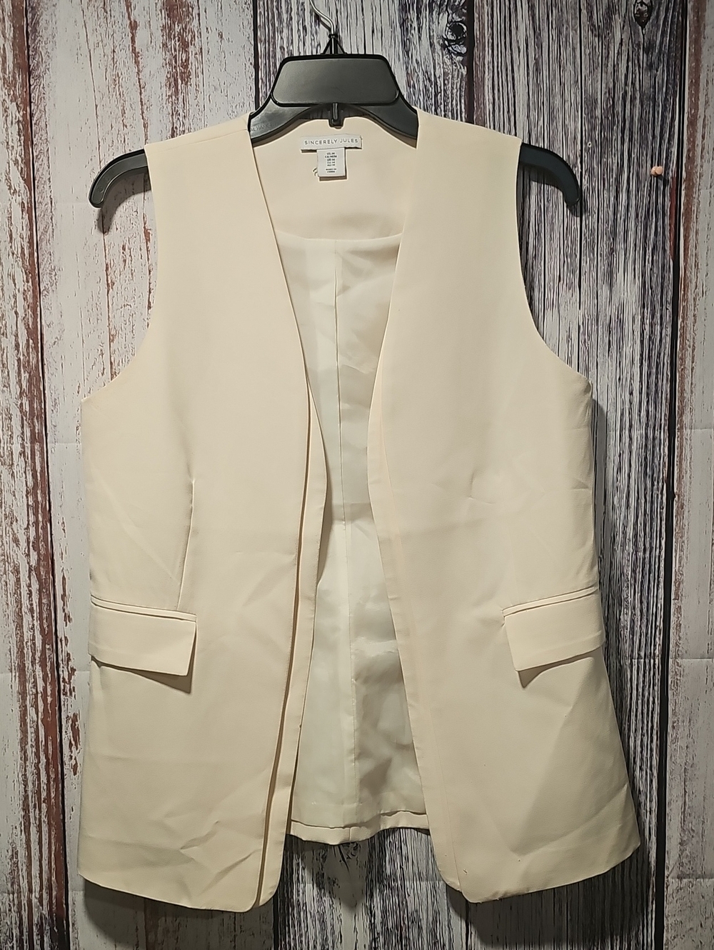 Sincerly Jules Cream Open-Front Sleeveless Vest